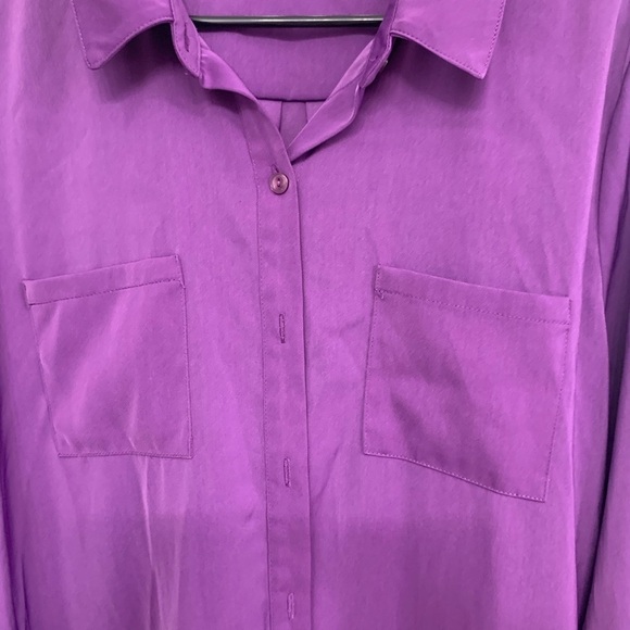 Susan Graves Silky Purple Button Down Blouse Sz 16 Sexy CEO City Girl Boho Vibes - Picture 5 of 11